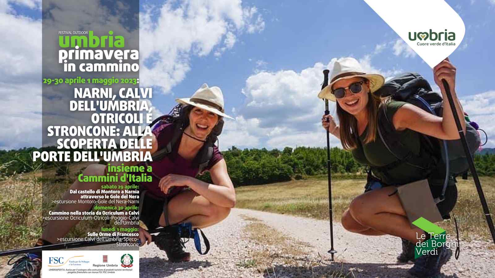 Due ragazze di Cammini d'Italia in cammino su un'escursione