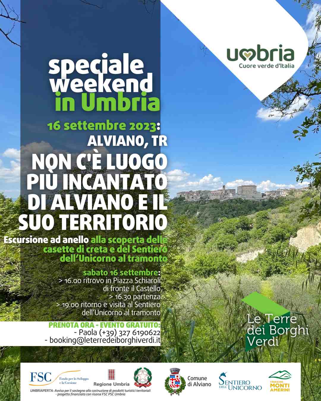 Locandina dell'evento di sabato 16 settembre 2023 ad Alviano, "Non c'è luogo più incantato di Alviano e il suo territorio"